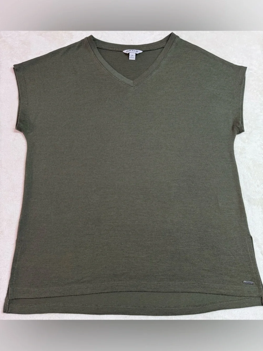 Orvis Women’s V-Neck Short Sleeve Tee - Olive Green Size Small - Picture 2 of 4